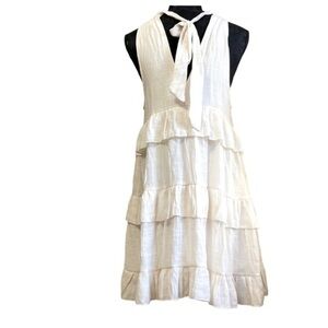 Listicle‎ Textured Halter Neck Tiered Ruffle Dress with Pockets Size Small